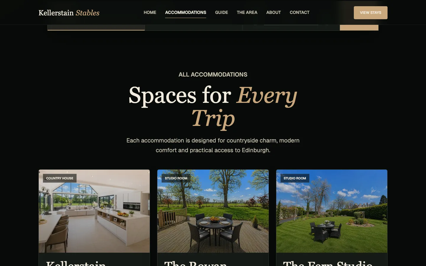 Kellerstain Stables accommodation overview cards