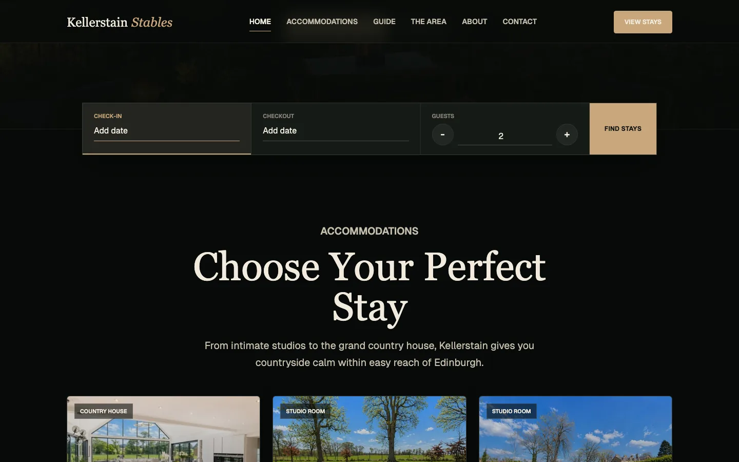 Kellerstain Stables availability search in its empty default state