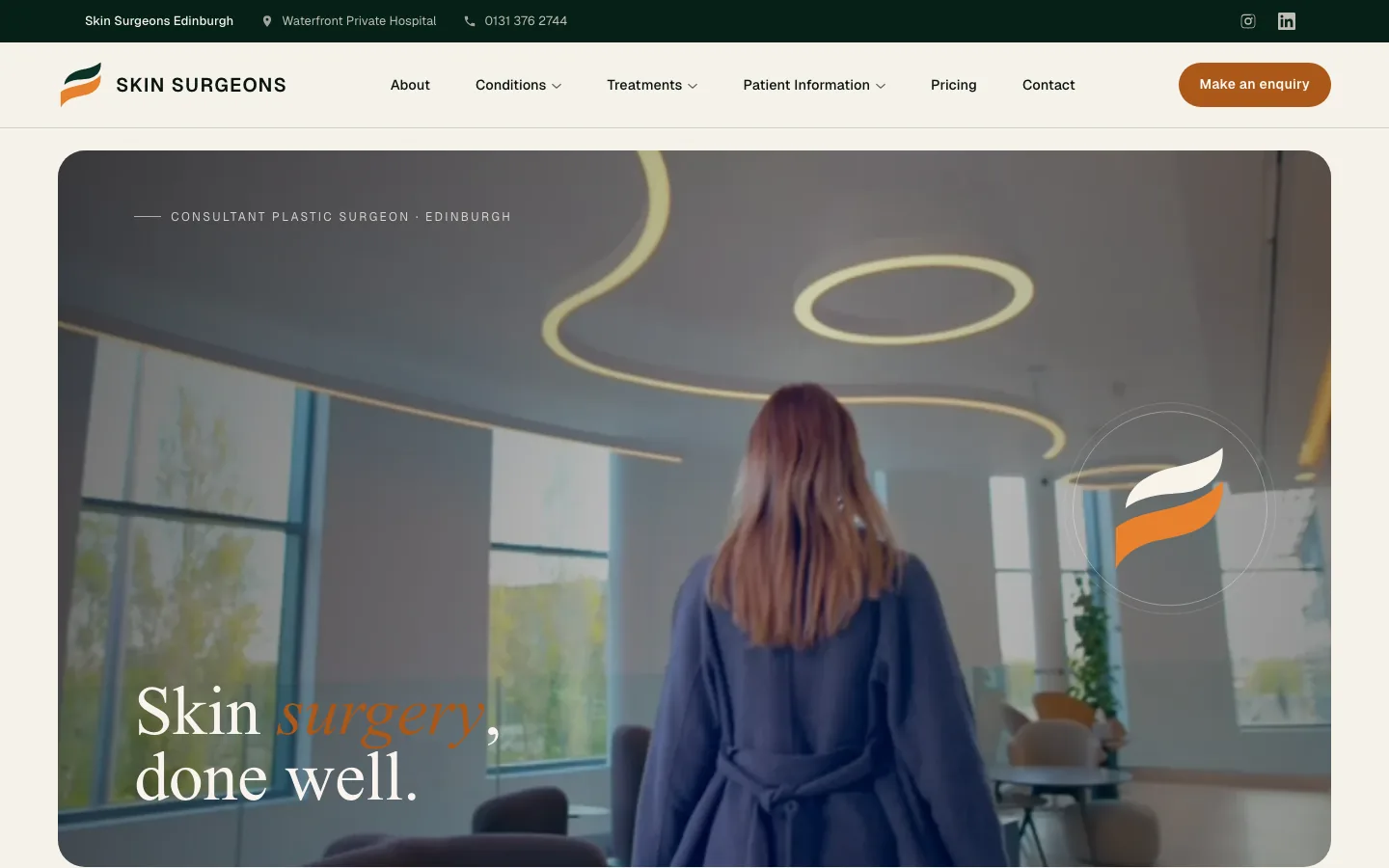 Skin Surgeons public homepage and responsive navigation