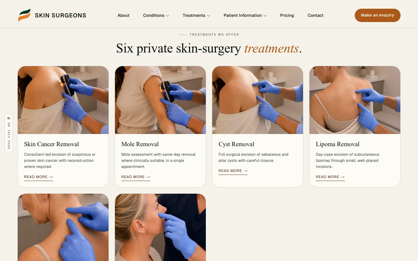 Skin Surgeons treatment-discovery card layout